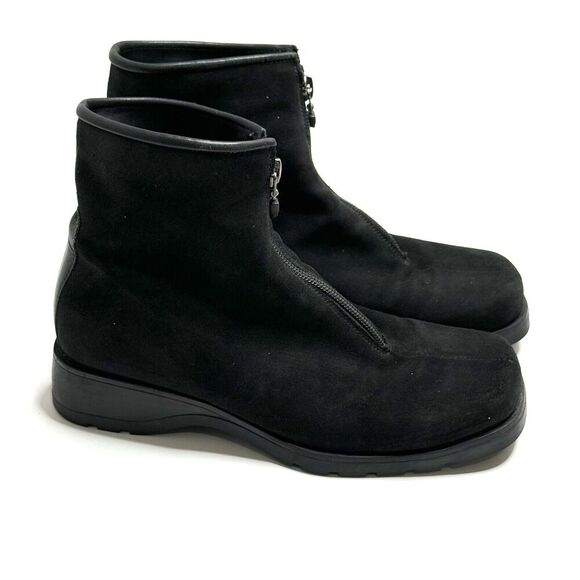 La Canadienne Womens Suede Booties Size 7.5M Black Front Zip Casual EUC 5487 VTG - Picture 1 of 10